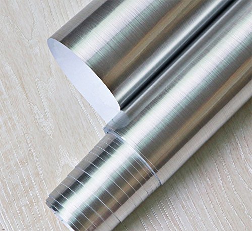 Revestimiento de vinilo autoadhesivo de acero inoxidable cepillado para protección contra salpicaduras, para horno, lavavajillas, aparatos de la despensa o electrodomésticos (sólo despegar y pegar)