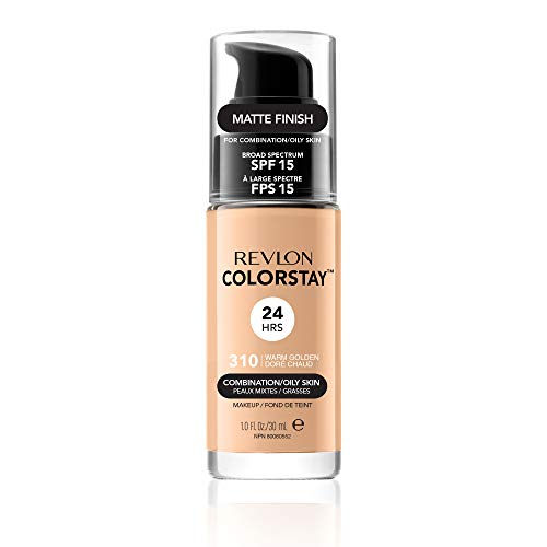 Revlon Colorstay 24H, Base de maquillaje para rostro, para cutis mixto/graso, con dosificador, color Beige (310 Warm Golden), 30ml