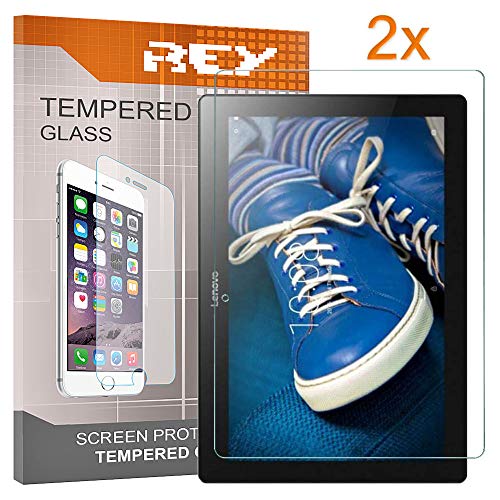 REY 2X Protector de Pantalla para Lenovo Tab 2 A10-30 10.1" / Lenovo Tab 2 A10-70 10.1", Cristal Vidrio Templado Premium, Táblet