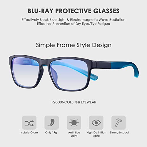 Rezi Gafas de ordenador Gafas Lectura para Protección contra Luz Azul - Alta Protección para Pantalla, Marco ultraligero | Luz anti-azul | 100% protección UV, Evita la Fatiga Ocular para PC, Móvil