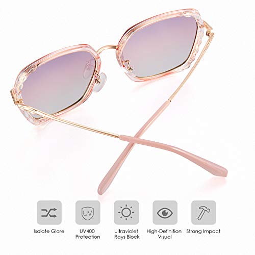 Rezi Gafas de Sol Mujer Polarizadas, Gafas de Sol Hombres y Mujeres Retro Vintage, Lente de nylon 100% protección UVA/UV 400, Marco Metal (8807-Onda-Rosa)