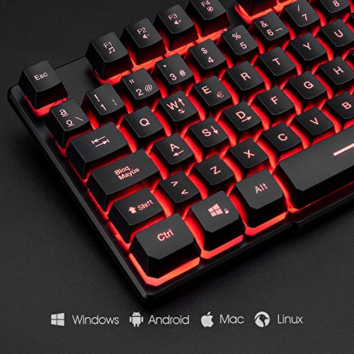 Rii RK108 Packs de Teclado y Ratón Gaming, Combo de Teclado y Ratón Avanzado Silencioso Tamaño Completo con USB Cable para Computadora Portátil, PC, QWERTY Español