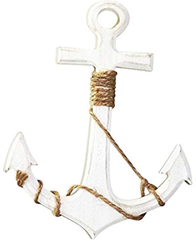 RiloStore - Ancla de madera blanca de 18 x 14 x 1,5 cm, objeto decorativo marítimo para pared o baño, decoración náutica