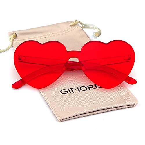 Rimless Gafas de sol con forma de corazón transparentes de una sola pieza Rojo rosso