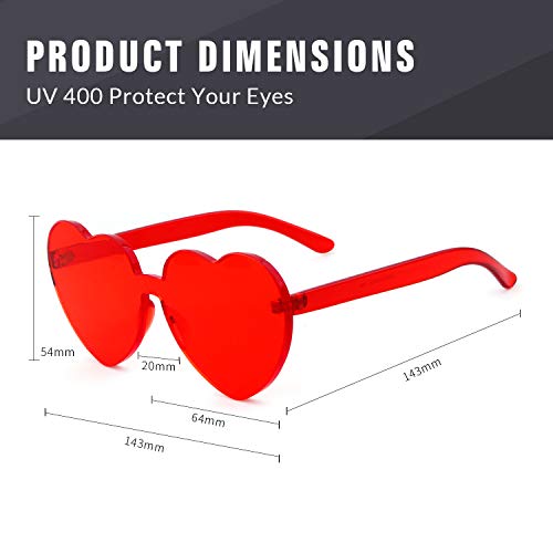 Rimless Gafas de sol con forma de corazón transparentes de una sola pieza Rojo rosso