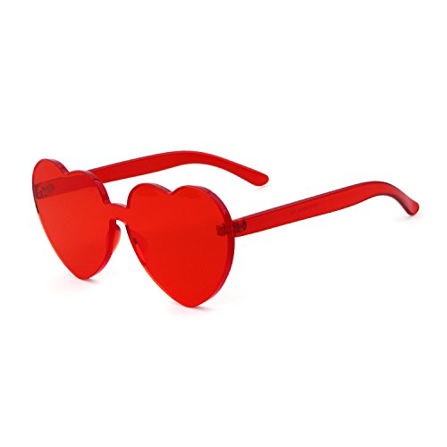 Rimless Gafas de sol con forma de corazón transparentes de una sola pieza Rojo rosso