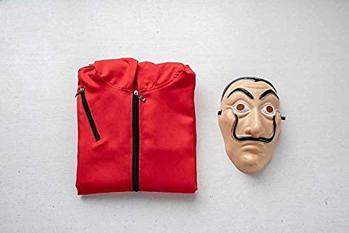 Riou Kit de La Casa De Papel, Disfraz de Ladrón, Salvador Dalí Traje de Cosplay para Carnaval Navidad Halloween Ropa y Máscara para Adultos y Niños
