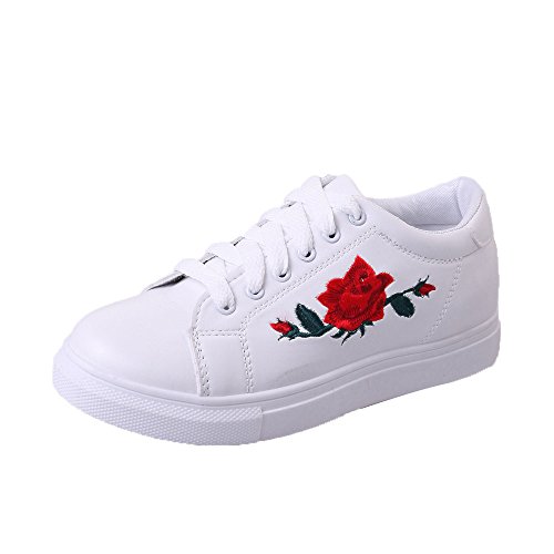 riou Zapatillas Deportivas de Mujer Zapatos Bordados Flor Blanca de Encaje Zapatillas Respirable Mocasines Deportes Casual Sandalias Antideslizantes Correr Calzado Deportivo Zapatilla