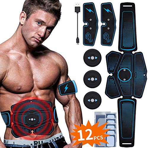 RIRGI Koiteck Electroestimulador Muscular Abdominales,Electroestimulador Muscular USB Recargable, 6 Modos y 10 Niveles de Intensidad para Abdomen/Cintura/Pierna/Brazo (Azul)
