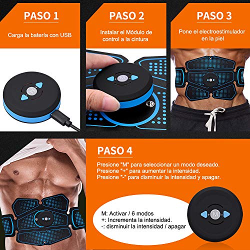 RIRGI Koiteck Electroestimulador Muscular Abdominales,Electroestimulador Muscular USB Recargable, 6 Modos y 10 Niveles de Intensidad para Abdomen/Cintura/Pierna/Brazo (Azul)