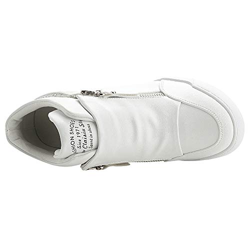 rismart Mujer Cuña Plataforma Botín Elegante Deportivos Zapatillas Zapatos SN15018(Blanco,36 EU)