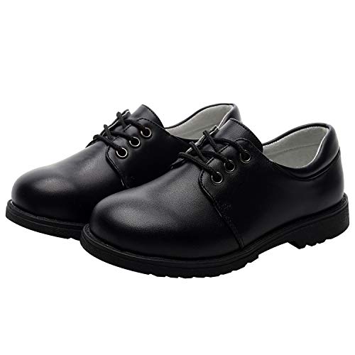 rismart Niño Punta Redonda Zapato Oxford Vestir para Traje Escuela Calzado(Negro,29 EU)