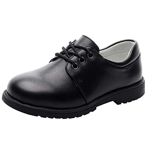 rismart Niño Punta Redonda Zapato Oxford Vestir para Traje Escuela Calzado(Negro,29 EU)