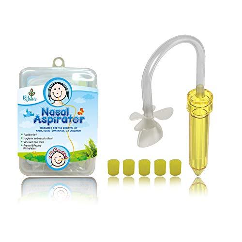 Ritalia aspirador nasal bebé con 5 filtros higiénicos. Para el alivio de la congestión nasal desde recién nacidos, bebés y niños pequeños. Rápido, no irritante, reutilizable y seguro.