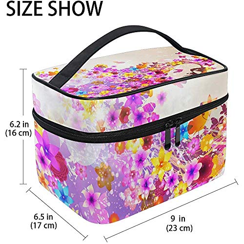 Ritratto di donna sensuale con fiori Grande borsa per cosmetici Borsa da viaggio Organizzatore per trucco Custodia da donna Borsa da toilette per ragazze, 23X17X16Cm