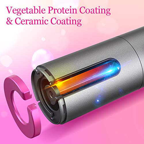 Rizador de Pelo Automático Inalámbrico, Pantalla LCD y Temporizador, 6 Temperaturas Ajustables, Rizador de Cabello con Cerámica de Calentamiento Rápido Avanzado, Rizador Portátil