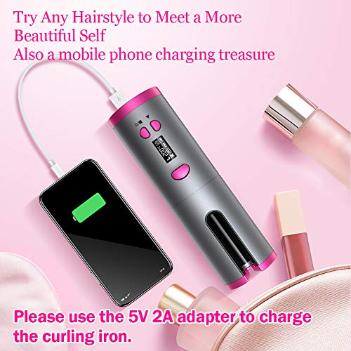 Rizador de Pelo Automático Inalámbrico, Pantalla LCD y Temporizador, 6 Temperaturas Ajustables, Rizador de Cabello con Cerámica de Calentamiento Rápido Avanzado, Rizador Portátil