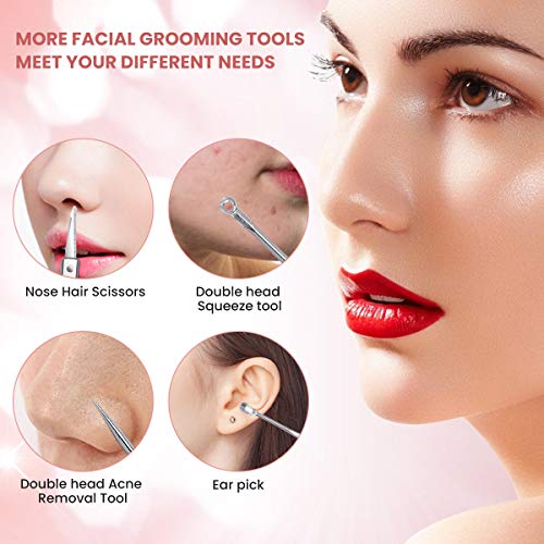 Rizador de pestaña, HOCOSY pinzas de depilar, Juego de 10 Piezas para el cuidado de las cejas, Pinzas de cejas, Pinzas Depilar, Tijeras para Cejas, espejo maquillaje pequeño para quitar puntos negros