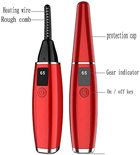 Rizador de Pestañas, Rizador de Pestañas Termico, Rizador de Pestañas Electrico, Display LCD para Control Digital de Temperatura Calentamiento rápido y Long Lasting, Portatil Herramienta (rojo)
