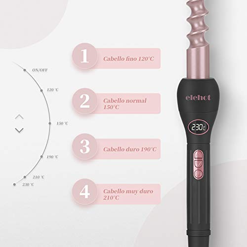 Rizador pelo 5 en 1 Tenacillas de Pelo Profesional Pantalla LCD Temperatura Ajustable 80 ° -230 ° C con Guante Proteger el Calor Oro Rosa ELEHOT
