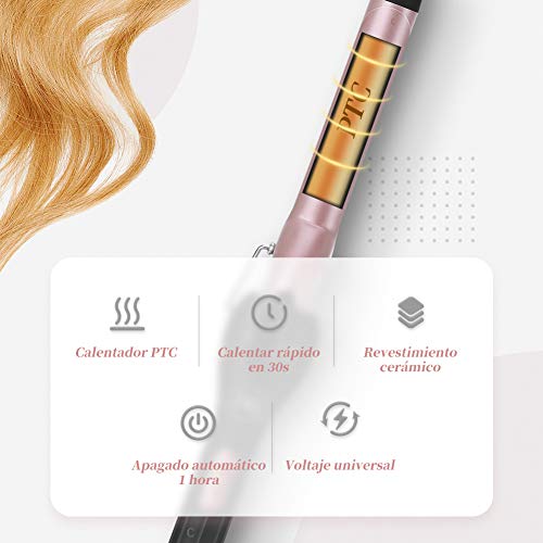 Rizador pelo 5 en 1 Tenacillas de Pelo Profesional Pantalla LCD Temperatura Ajustable 80 ° -230 ° C con Guante Proteger el Calor Oro Rosa ELEHOT