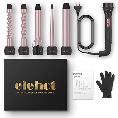 Rizador pelo 5 en 1 Tenacillas de Pelo Profesional Pantalla LCD Temperatura Ajustable 80 ° -230 ° C con Guante Proteger el Calor Oro Rosa ELEHOT