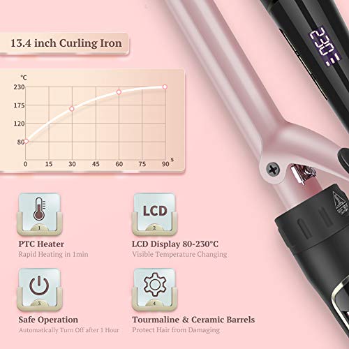 Rizador Pelo Profesional 5 en 1 Con Indicador LCD Temperatura Ajustable 80 ° C - 230 ° C Barras Recambiables de ELEHOT