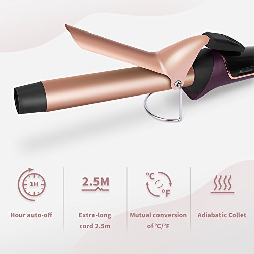 Rizador Pelo Profesional Tenacillas Pelo Onduladores de Pelo 25mm Sistema de Calentamiento Cerámico Hasta 210º C, Cable Giratorio con Guante Protector y 5 Pinzas de ELEHOT