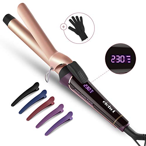 Rizador Pelo Profesional Tenacillas Pelo Onduladores de Pelo 25mm Sistema de Calentamiento Cerámico Hasta 210º C, Cable Giratorio con Guante Protector y 5 Pinzas de ELEHOT