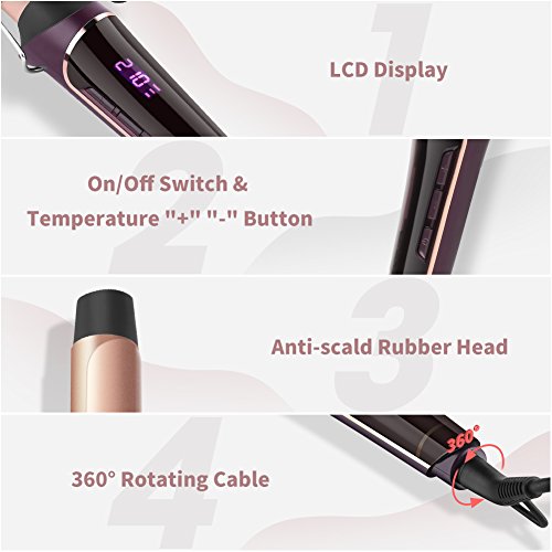 Rizador Pelo Profesional Tenacillas Pelo Onduladores de Pelo 25mm Sistema de Calentamiento Cerámico Hasta 210º C, Cable Giratorio con Guante Protector y 5 Pinzas de ELEHOT