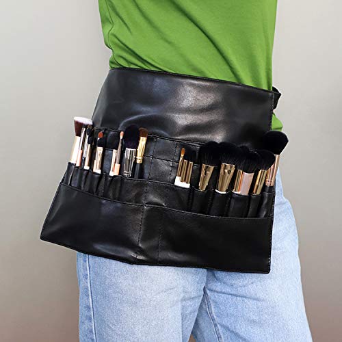 RL Multifuncional Gran Capacidad Negro PU Pincel de Maquillaje Bolsa de cinturón Profesional Artista de Maquillaje Llevar Riñonera de Maquillaje,Makeupbrushbag