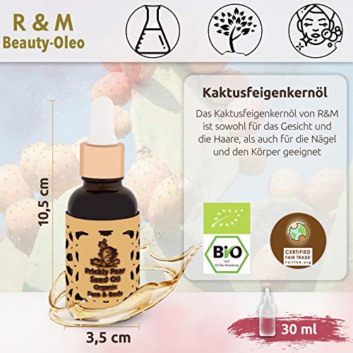 R&M Aceite orgánico de semilla de nopal -Aceite de nopal de calidad superior para cara, cuerpo y cabello - Aceite de semilla de nopal para una piel más bella y una cara pura - Aceite de cactus 30 ml