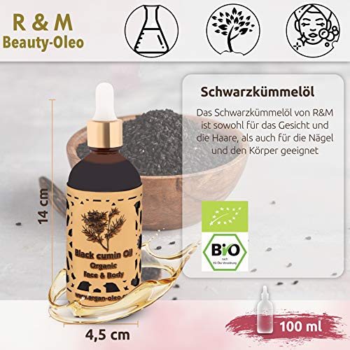 R&M Beauty-Oleo Aceite de comino negro de calidad superior - Aceite orgánico de comino negro - Prensado en frío - Para cara y cuerpo, para una piel más bella y una cara limpia - 100 ml