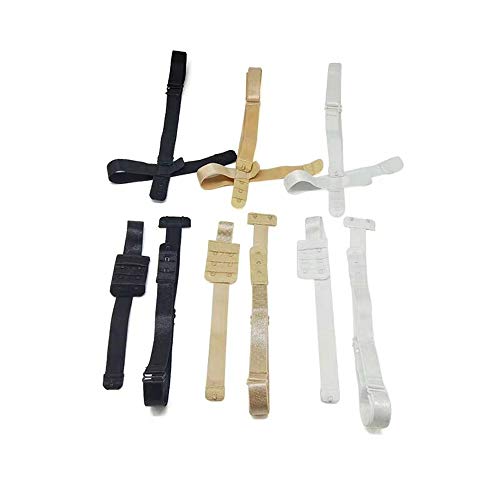 Rmeet Extensores de Sujetador,3 Pack Mujeres Convertidores de Sujetador con 1/2 Ganchos Ajustable Baja Tirantes de Sujetador Extensor para Sin Espalda Boda Vestido Negro Blanco Desnudo 1.9CM