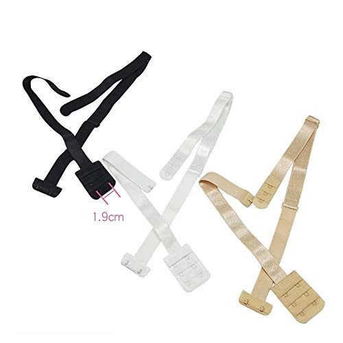 Rmeet Extensores de Sujetador,3 Pack Mujeres Convertidores de Sujetador con 1/2 Ganchos Ajustable Baja Tirantes de Sujetador Extensor para Sin Espalda Boda Vestido Negro Blanco Desnudo 1.9CM