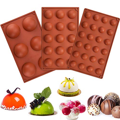 RMENOOR 3 Pcs Moldes de Silicona Semiesfera Seguro sin BPA Moldes de Silicona Bola para Horno de 3 Tamaños Moldes Chocolate Silicona Ideal para Hacer Chocolate, Tarta, Gelatina, Pudín, Muffin, Jabón