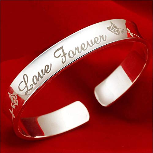 Roapk Pulseras De Plata De Ley Mujer 925 Simple Love Forever Rose Flower Brazaletesde Moda Personalidad Diferenciar Boda Amor