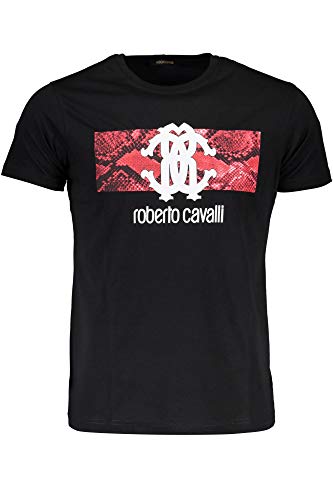 Roberto Cavalli Men's Cotton Snake Skin Graphic T-Shirt Black