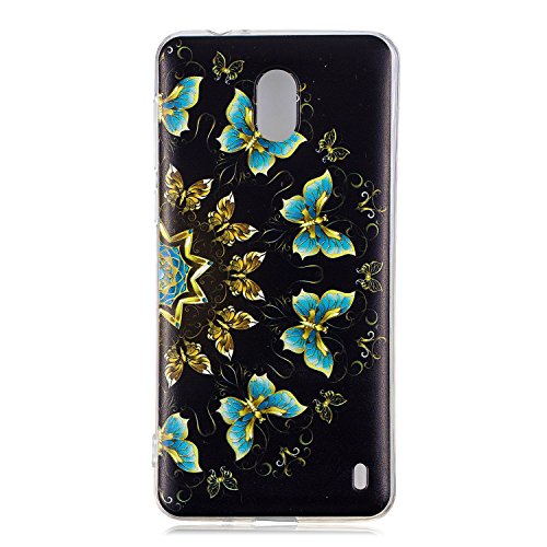 Robinsoni Funda Compatible con Nokia 2 Brillo Suave Silicona TPU Gel Goma Funda con Flexible Ultra Suave Transparente Caja Ultra Delgada Carcasa Bumper Protective Shell, Mariposas