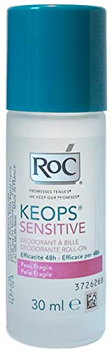 RoC - KEOPS Desodorante roll-on sensible - Antitranspirante - Protección duradera - Sin alcohol y sin perfume - para pieles sensibles - 30 ml