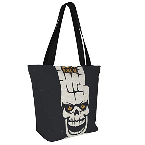Rock Roll Sign Women'S - Canvas Shoulder Bag Hobo Crossbody Handbag Casual Tote, Rosa (Rock Music With Skull), Talla única