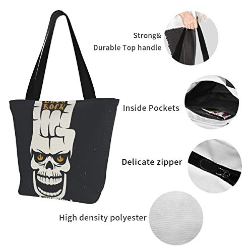 Rock Roll Sign Women'S - Canvas Shoulder Bag Hobo Crossbody Handbag Casual Tote, Rosa (Rock Music With Skull), Talla única