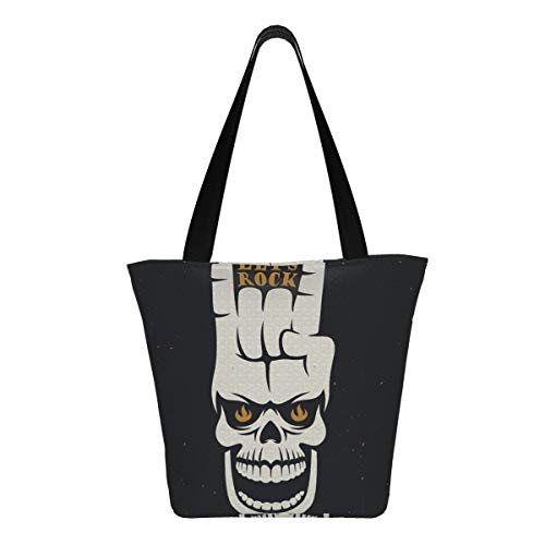 Rock Roll Sign Women'S - Canvas Shoulder Bag Hobo Crossbody Handbag Casual Tote, Rosa (Rock Music With Skull), Talla única