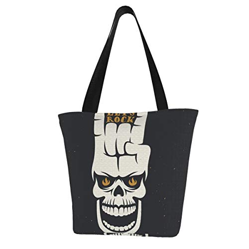 Rock Roll Sign Women'S - Canvas Shoulder Bag Hobo Crossbody Handbag Casual Tote, Rosa (Rock Music With Skull), Talla única