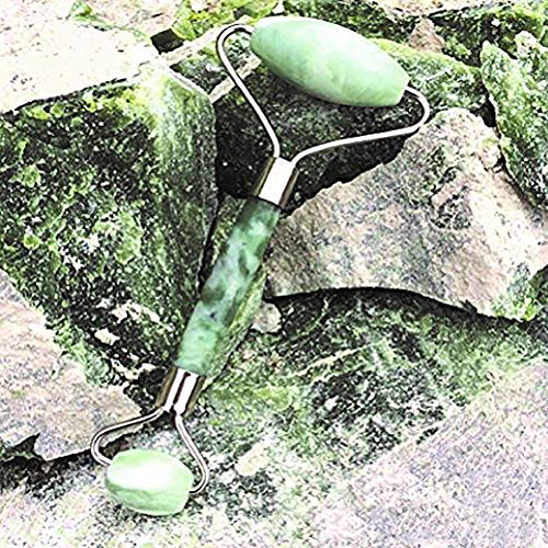 Rodillo antienvejecimiento, terapia de rodillo de jade 100% natural, rodillo facial de doble cuello, masajeador de adelgazamiento (rodillo de jade) – Incluye muestra de suero facial gratis