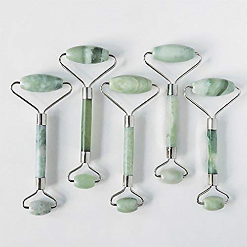 Rodillo antienvejecimiento, terapia de rodillo de jade 100% natural, rodillo facial de doble cuello, masajeador de adelgazamiento (rodillo de jade) – Incluye muestra de suero facial gratis
