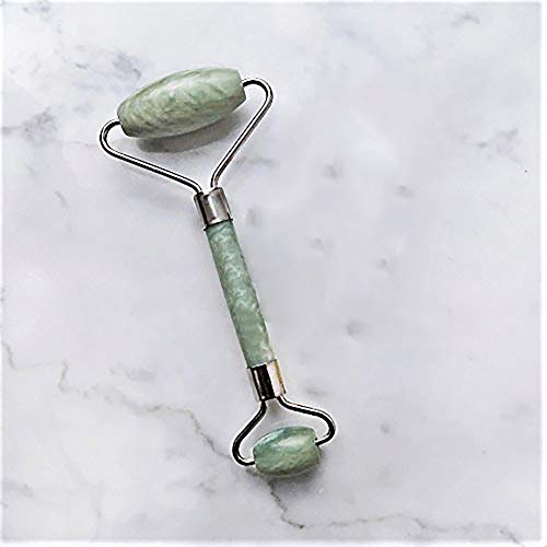 Rodillo antienvejecimiento, terapia de rodillo de jade 100% natural, rodillo facial de doble cuello, masajeador de adelgazamiento (rodillo de jade) – Incluye muestra de suero facial gratis