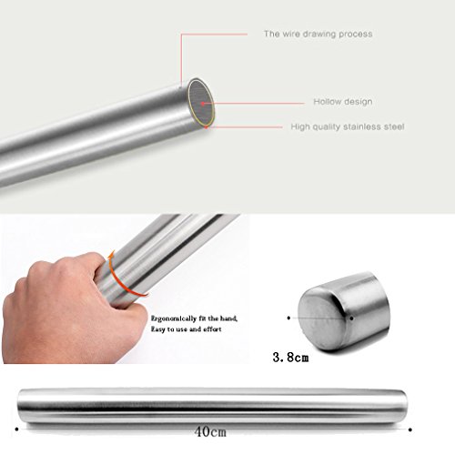 Rodillo de acero inoxidable - rodillo para rodillo de Metal para hornear panaderos - las mejores de Fondant, tarta corteza, galletas y pasteles de masa, panaderos (40 CM)