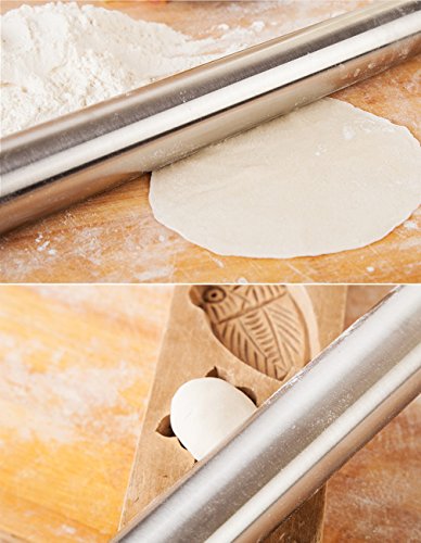 Rodillo de acero inoxidable - rodillo para rodillo de Metal para hornear panaderos - las mejores de Fondant, tarta corteza, galletas y pasteles de masa, panaderos (40 CM)