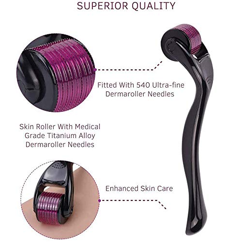 Rodillo de Cuero,540 Micro Agujas de Titanio, Rodillo de Aguja Facial para el Cuidado de la piel de uso Doméstico, uso en Arrugas, Estrías, Acné, Eliminación de Cicatrices (0.25 mm)